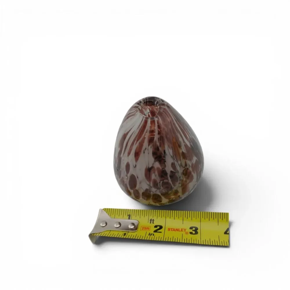 Hand Blown Studio Art Glass Bud Vase Brown White Confetti Swirl 3.5